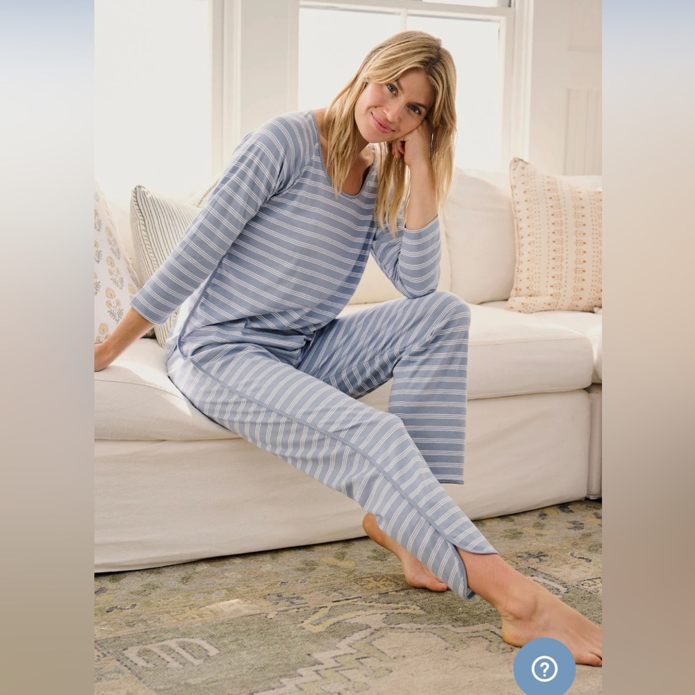 Pima Long-Long Set in Dusty Blue Stripe